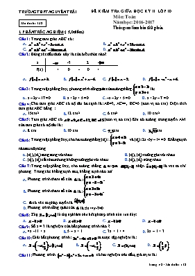 Đề kiềm tra giữa học kỳ II lớp 10 Môn Toán